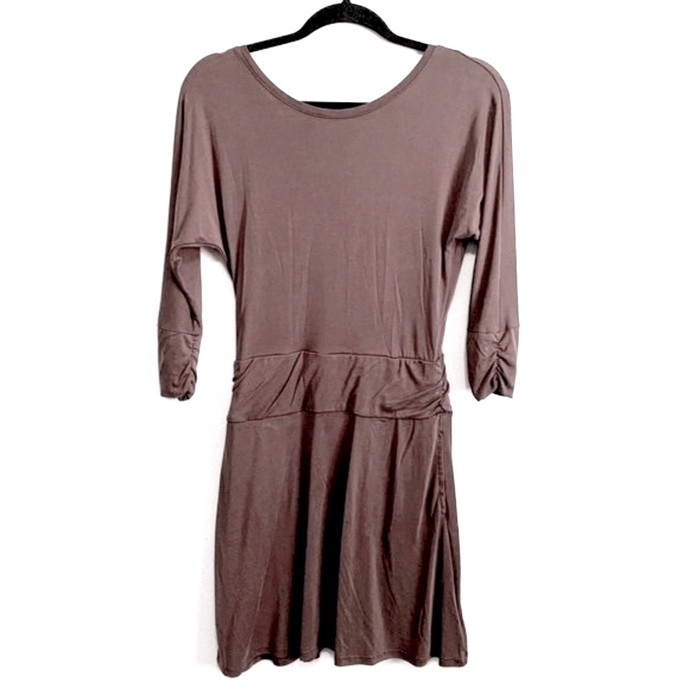 Prana Faux Wrap Back Ruched Long Sleeves Swing Dress